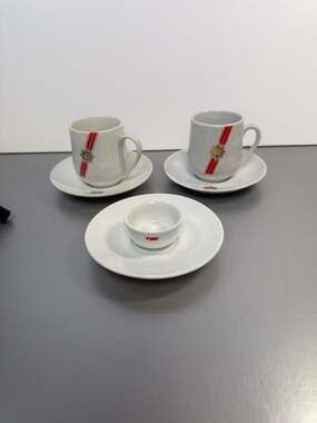 Vintage TWA Airline First Class China Coffee Cup Saucer and Ramekin Set of 5